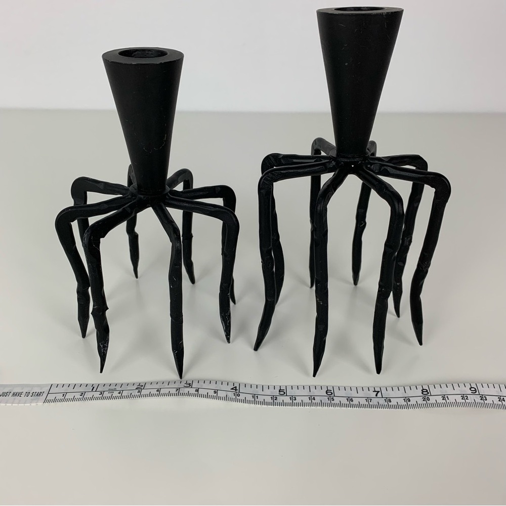 Pair Spider Legged Candle Holder Metal Black Dual Use Weird Scary Unusual - Picture 10 of 15